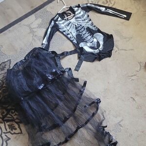 Never Worn Skeleton Bodysuit and Black Tulle Skirt Set